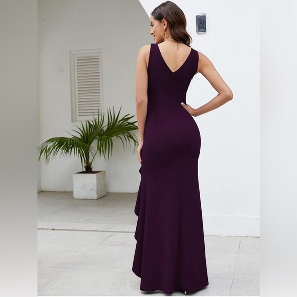 FQA Long Gowns Formal Dresses Evening Party Elegant V Neck Sleeveless Split Wrap - Picture 5 of 7